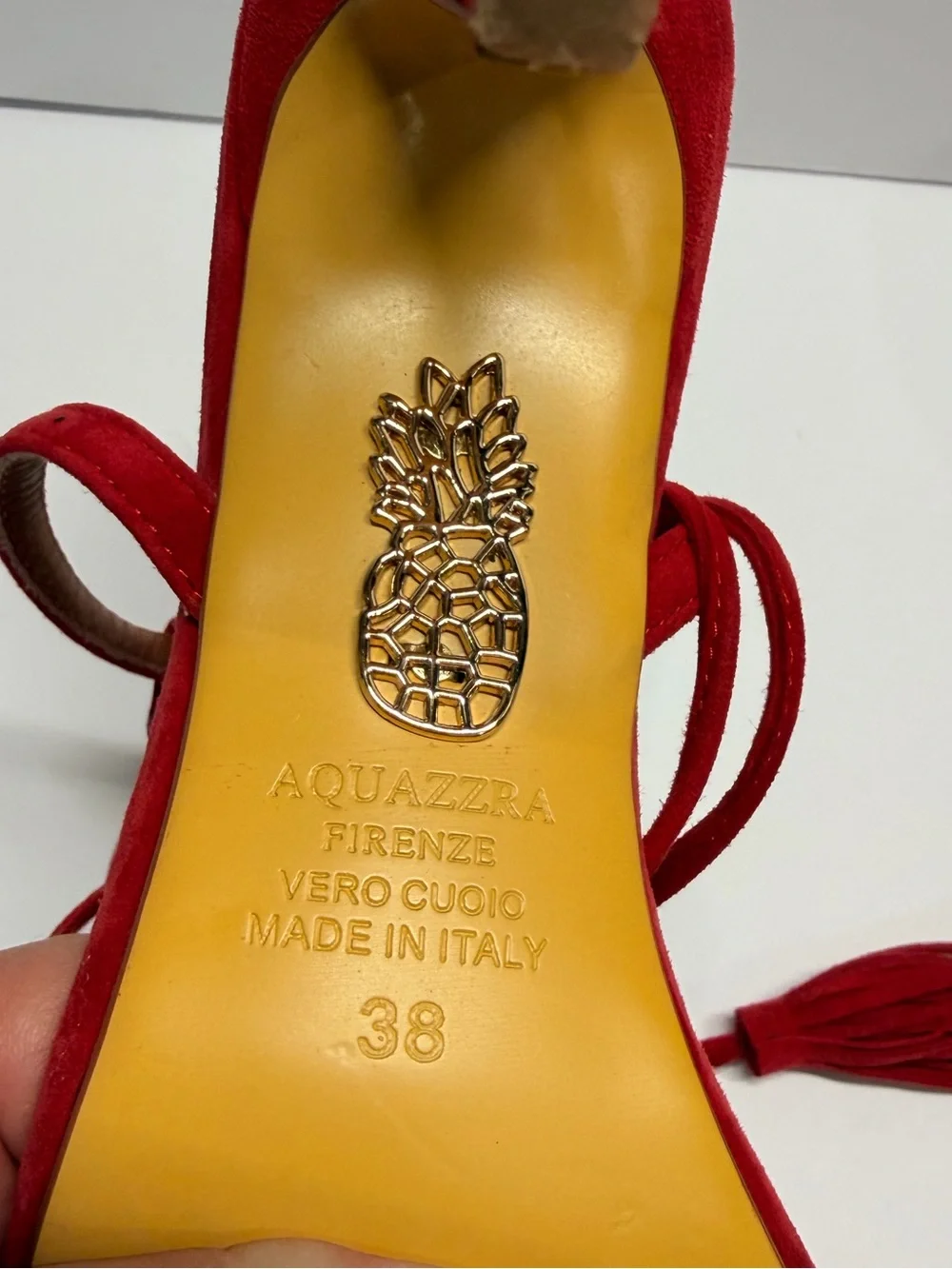 Aquazzura Red Fringe Tie-Strap Women's Sandals